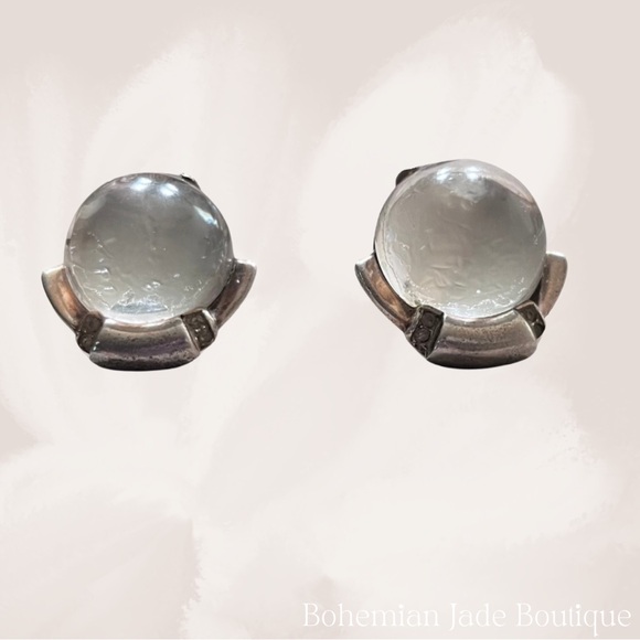 Trifari Alfred Philippe Jelly Belly Antique Sterling Sliver Clip On Earrings - Picture 3 of 4